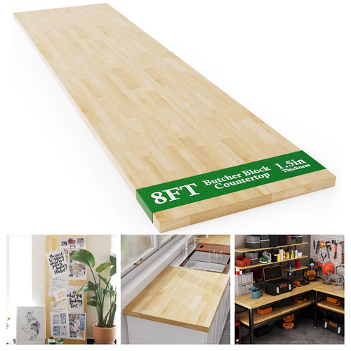 8ft A Grade Birch Butcher Block Countertop – Unfinished Solid Wood, Natural Grain