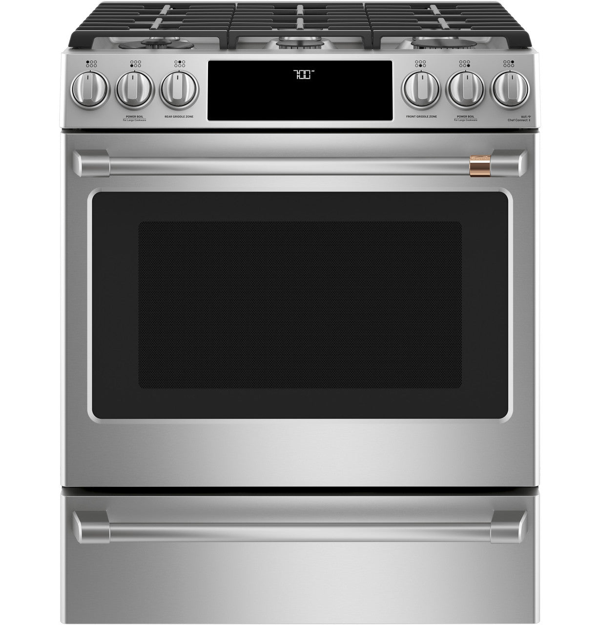 Café CGS700P2MS1 30 inch stainless steel smart slide-in gas range available as a new scratch-and-dent deal at Deals Depot in Detroit