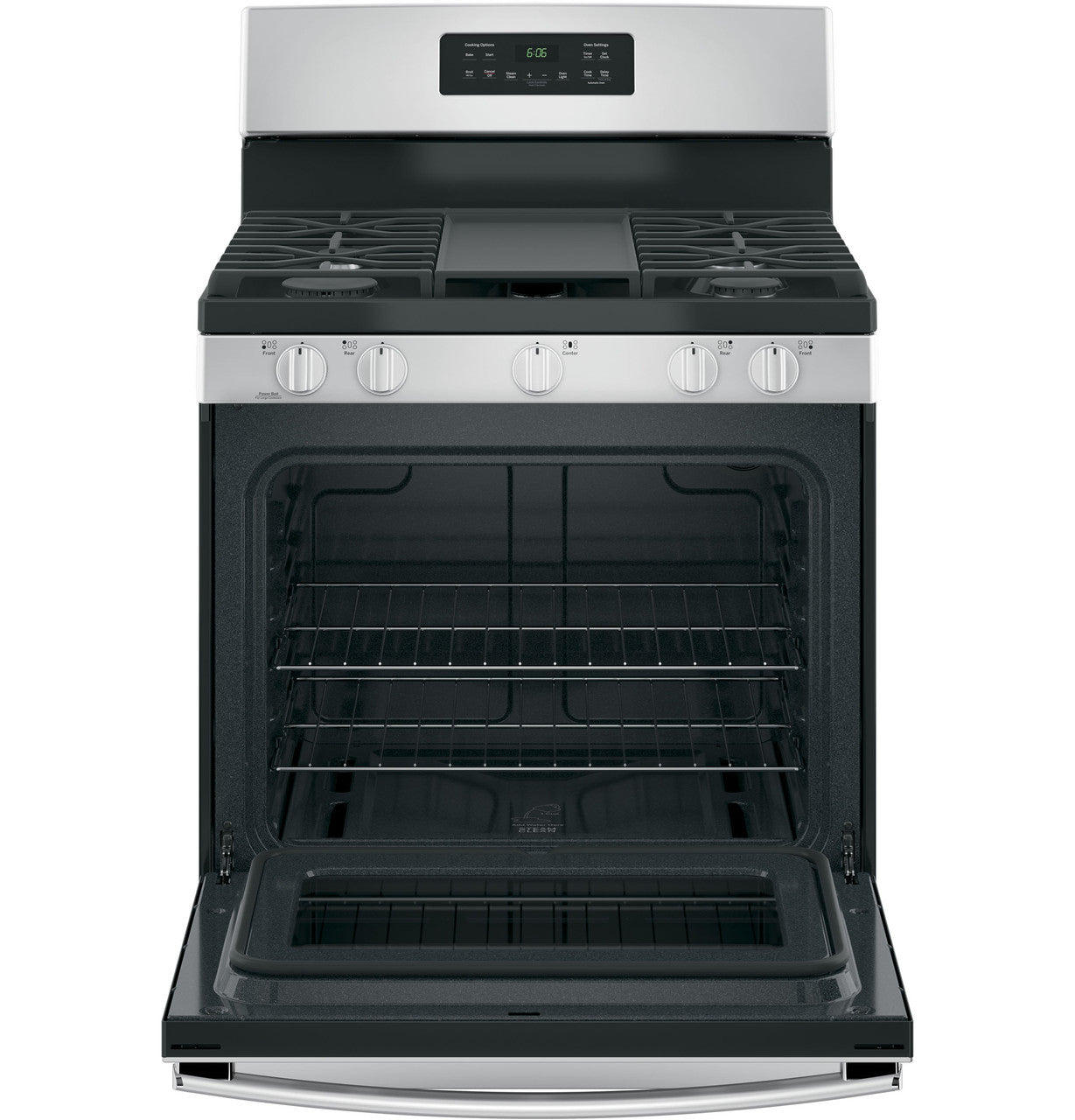 GE JGBS66REKSS 30 inch stainless steel freestanding gas range with integrated griddle available at Deals Depot in Detroit