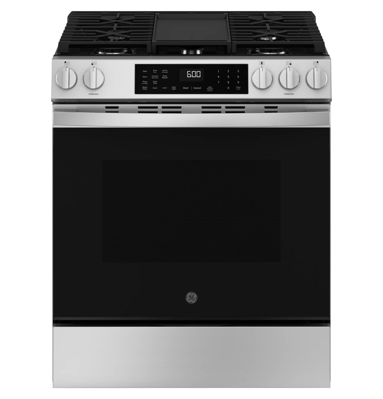 GE GGS600AVFS 30 inch fingerprint-resistant stainless steel slide-in gas convection range available as a new scratch-and-dent deal at Deals Depot in Detroit