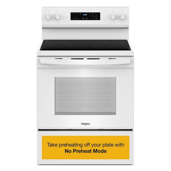 Whirlpool WFES3030RW 30 inch white freestanding electric range available as a new scratch-and-dent deal at Deals Depot in Detroit