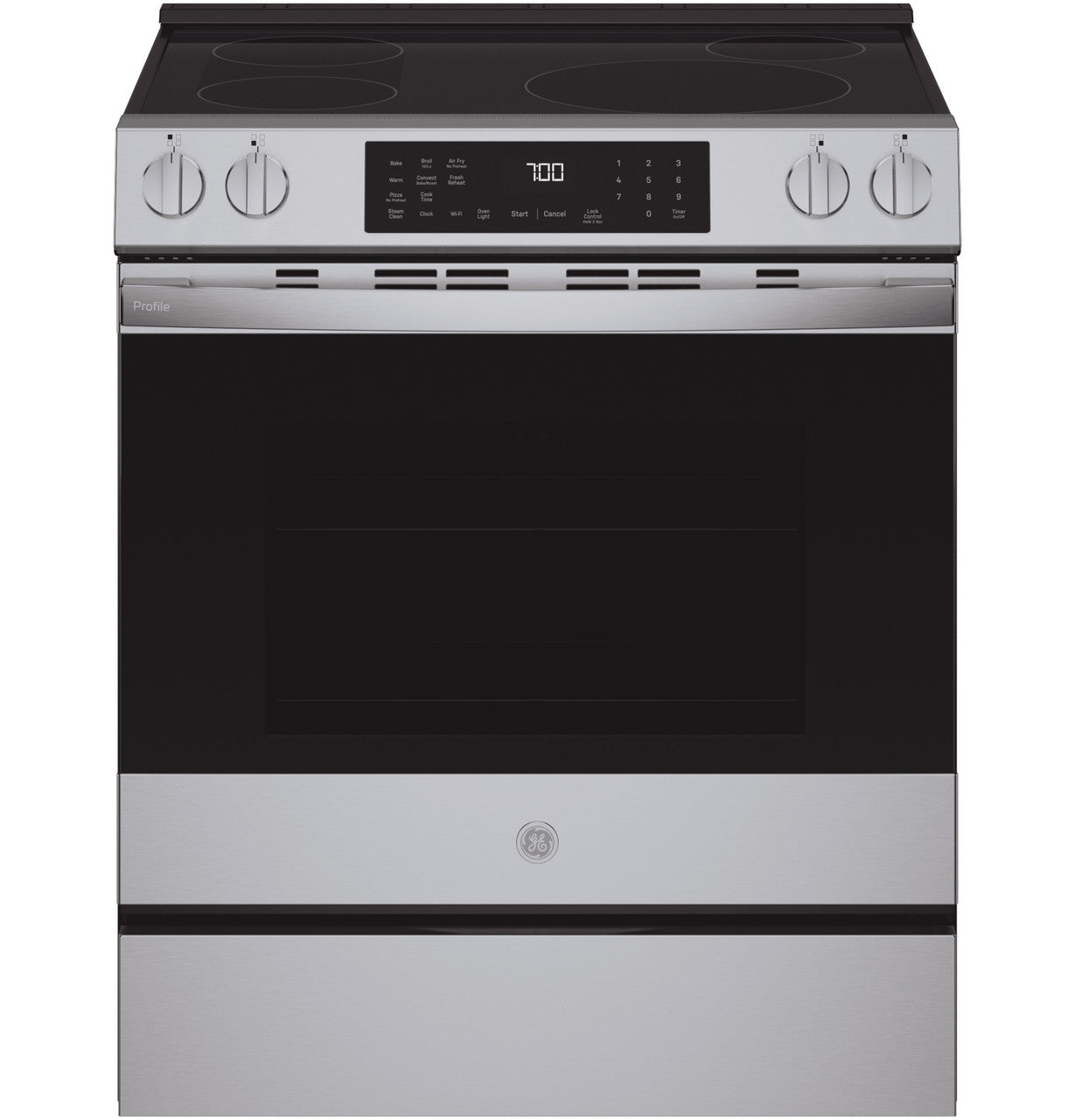 GE Profile PHS700AYFS 30 inch fingerprint-resistant stainless steel smart slide-in induction range available at Deals Depot in Detroit